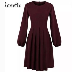 Rosetic Burgundy Gothic Pleated Flare Bell Dress